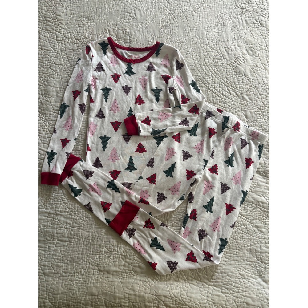 Jingles & Joy Girls Christmas Tree Pajama Set Size 7 Red Pink Green Holiday PJs